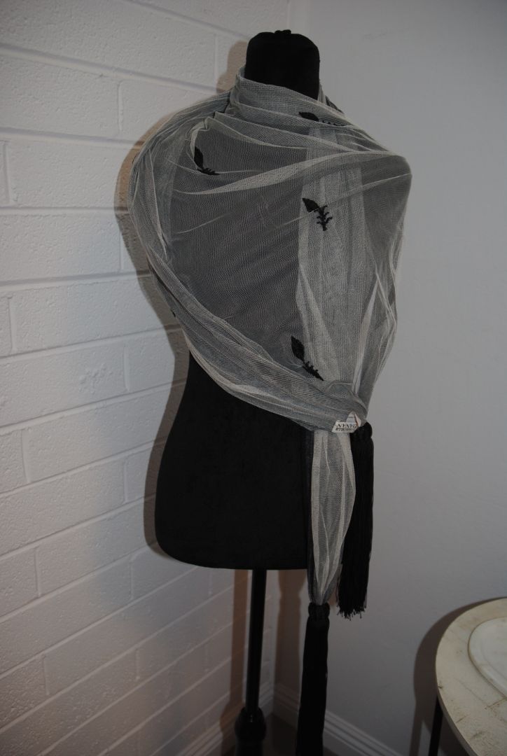 gray and black Dana Buchman tassle scarf, OS