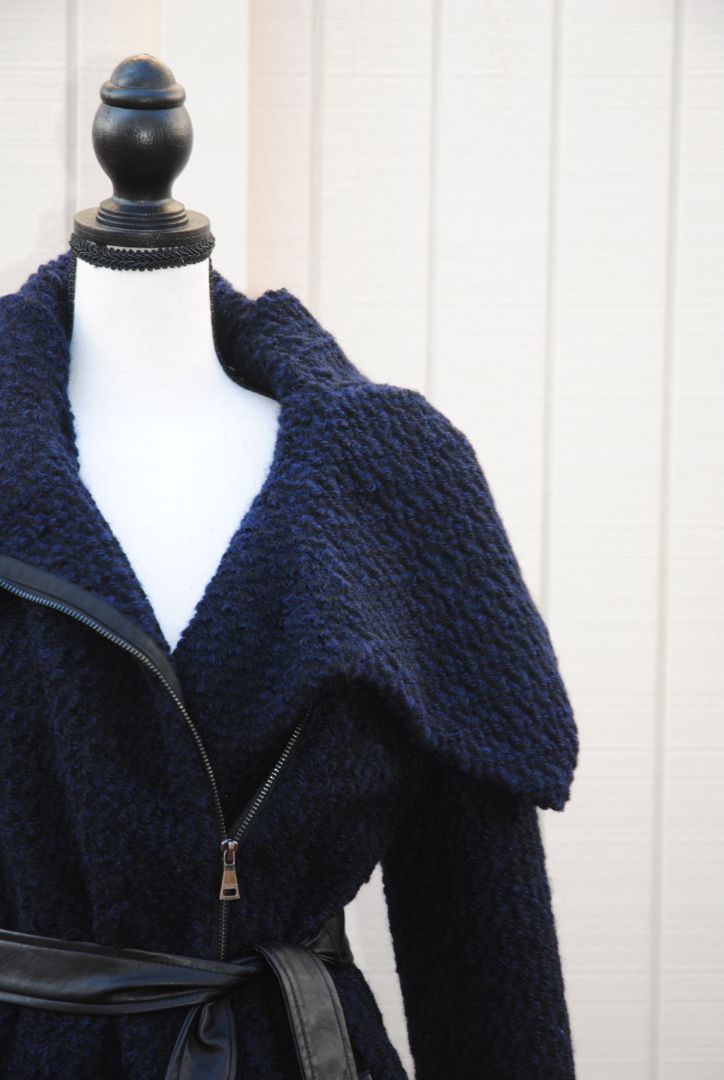 Cole Haan Navy Boucle Overcoat 6