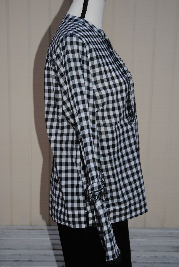 JCREW Black White Gingham Ruffle Blouse 10