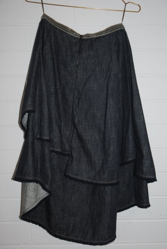 denim Brunello Cucinelli asymmetrical tiered denim skirt