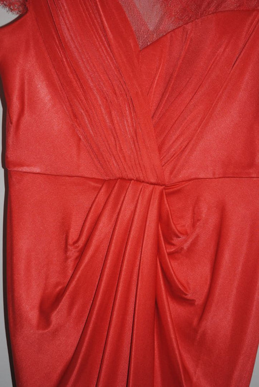 coral BCBGMAXAZRIA lace and satin dress