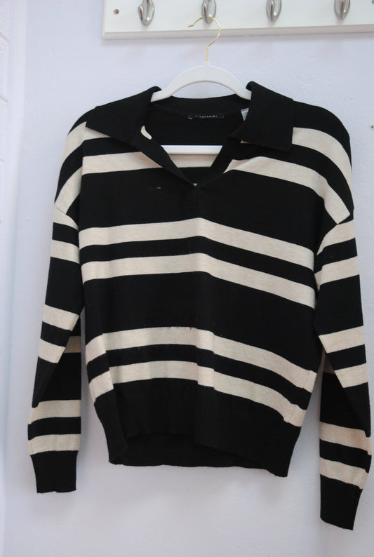 black multi T Tahari striped long sleeve , S