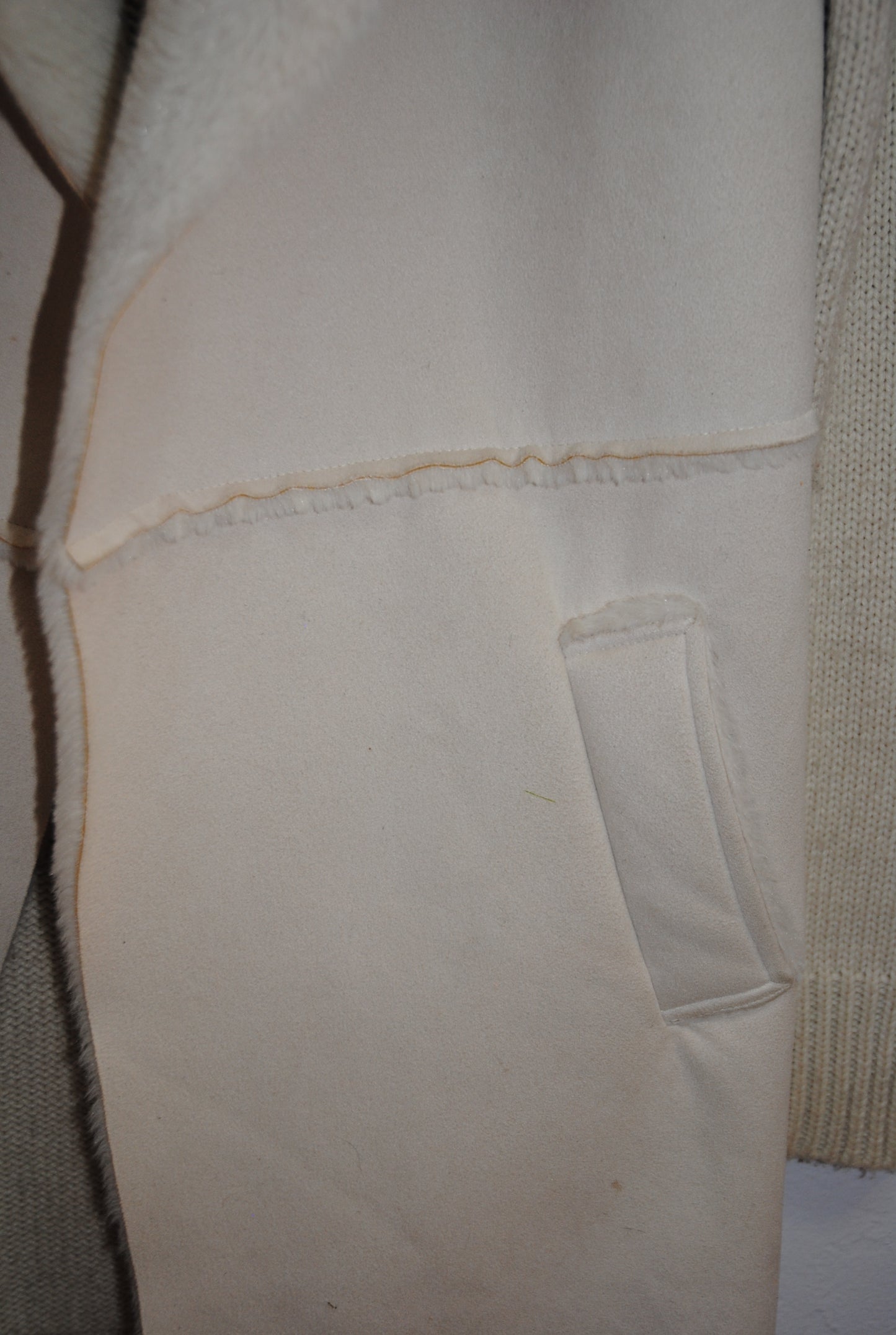 Lovestitch Cream Shearling Open-Front Coat S