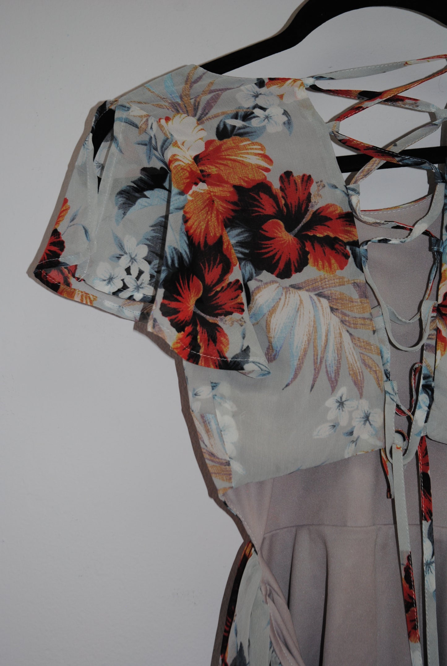 Lulus Blue Multi Floral Flutter Sleeve Dress XS