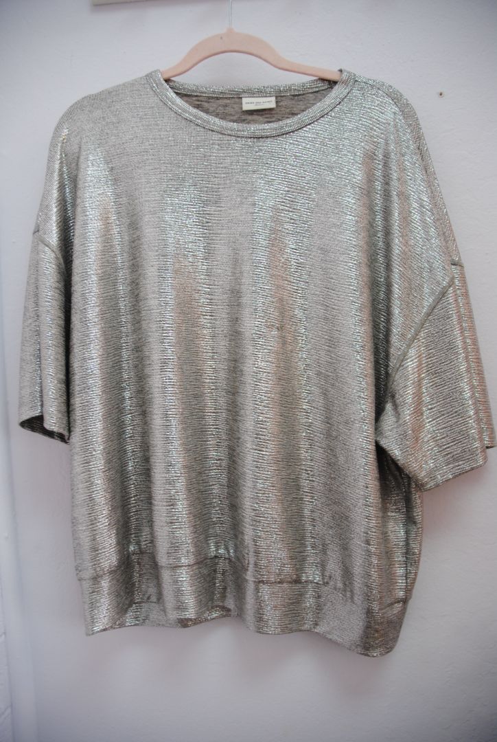 Dries Van Noten Silver Metallic Knit Top