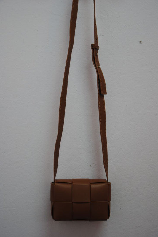 Brown Woven Leather Crossbody Bag