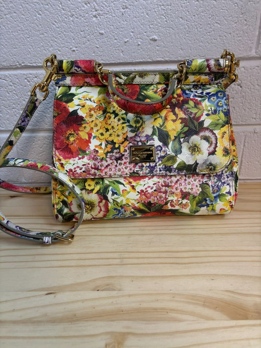Dolce & Gabbana Dauphine leather handbag with multicolor floral print and gold-tone hardware