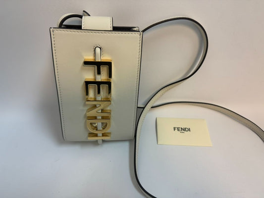 Fendi Fendigraphy Cellphone Pouch in signature FF monogram, featuring a sleek design with a detachable strap, gold-tone hardware, and a compact, functional interior to hold your phone and essentials.