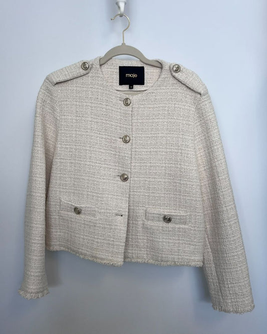 white Maje tweed jacket, 40 EU