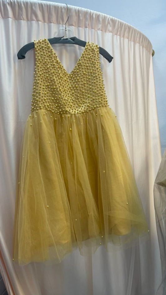 yellow Hebeos beaded V-neck dress, one size