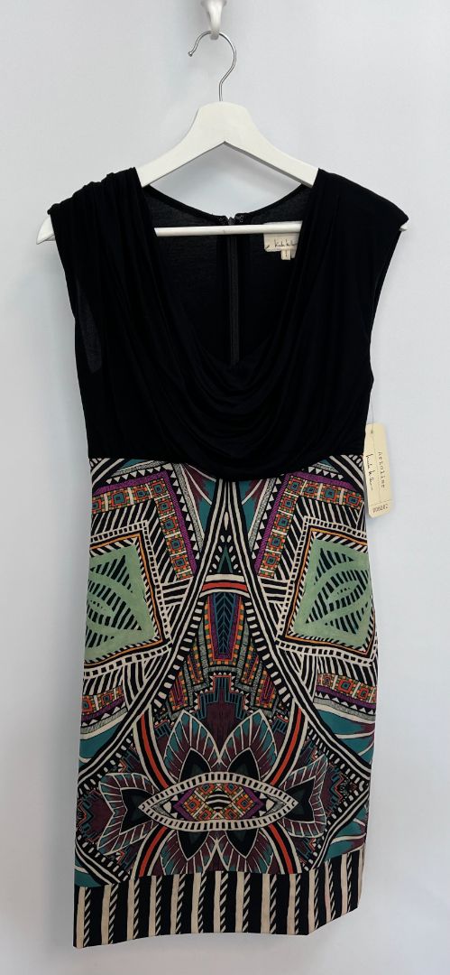 black multi Artelier Nicole Miller midi dress, 2
