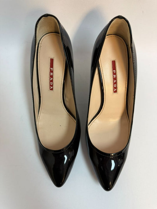 black Prada patent heels