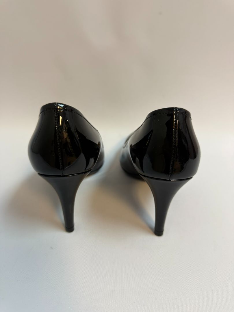black Prada patent heels