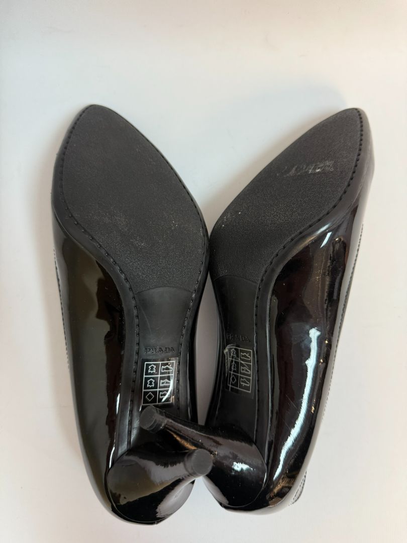 black Prada patent heels