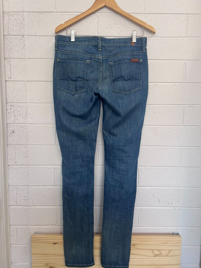 blue wash 7 for all mankind vintage skinny jeans, 28
