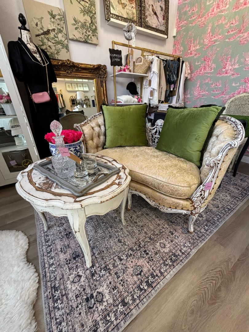 Deutsch Bros French Style White Settee Sofa With Gold Details (In Store Pick Up Only)