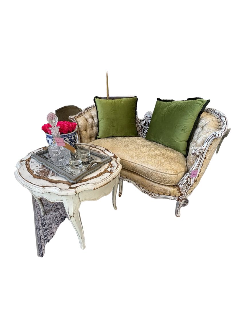 Deutsch Bros French Style White Settee Sofa With Gold Details (In Store Pick Up Only)