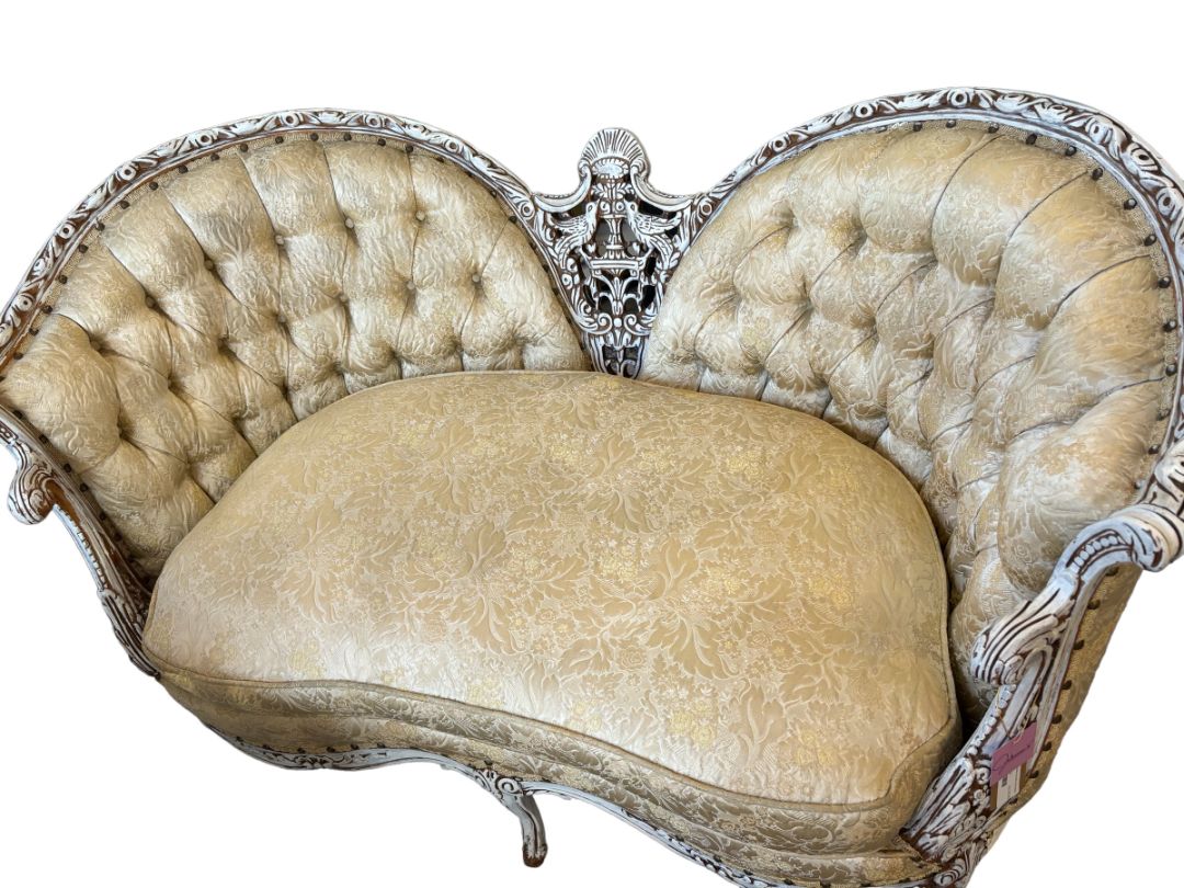 Deutsch Bros French Style White Settee Sofa With Gold Details (In Store Pick Up Only)