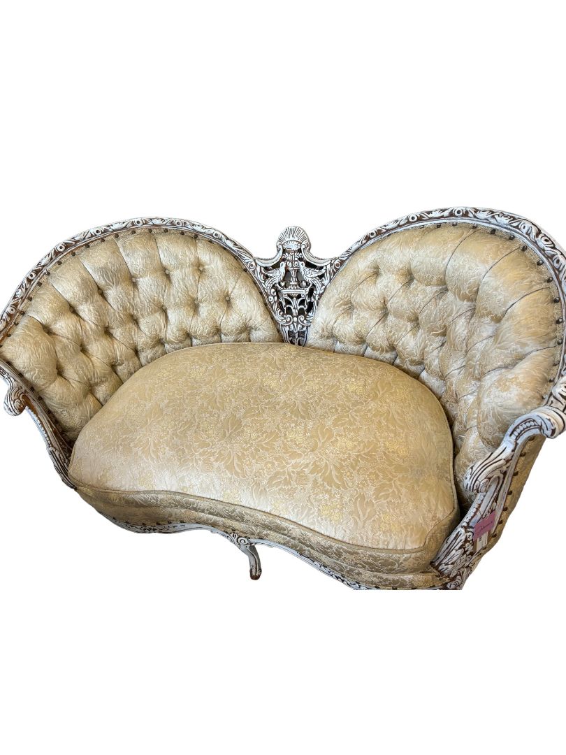 Deutsch Bros French Style White Settee Sofa With Gold Details (In Store Pick Up Only)