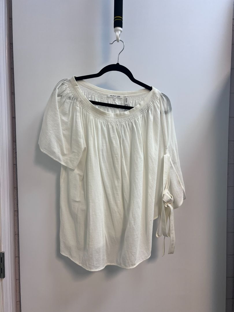 white Helmut Lang flowy one shoulder top, 4