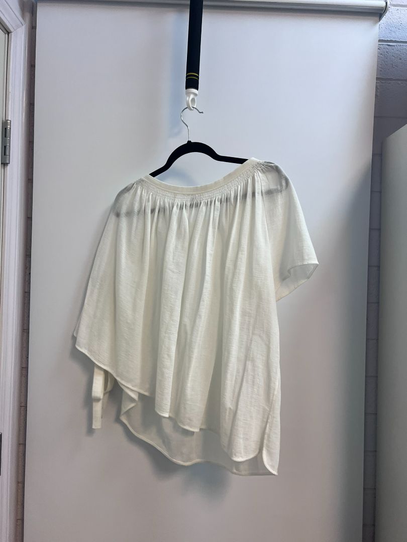 white Helmut Lang flowy one shoulder top, 4