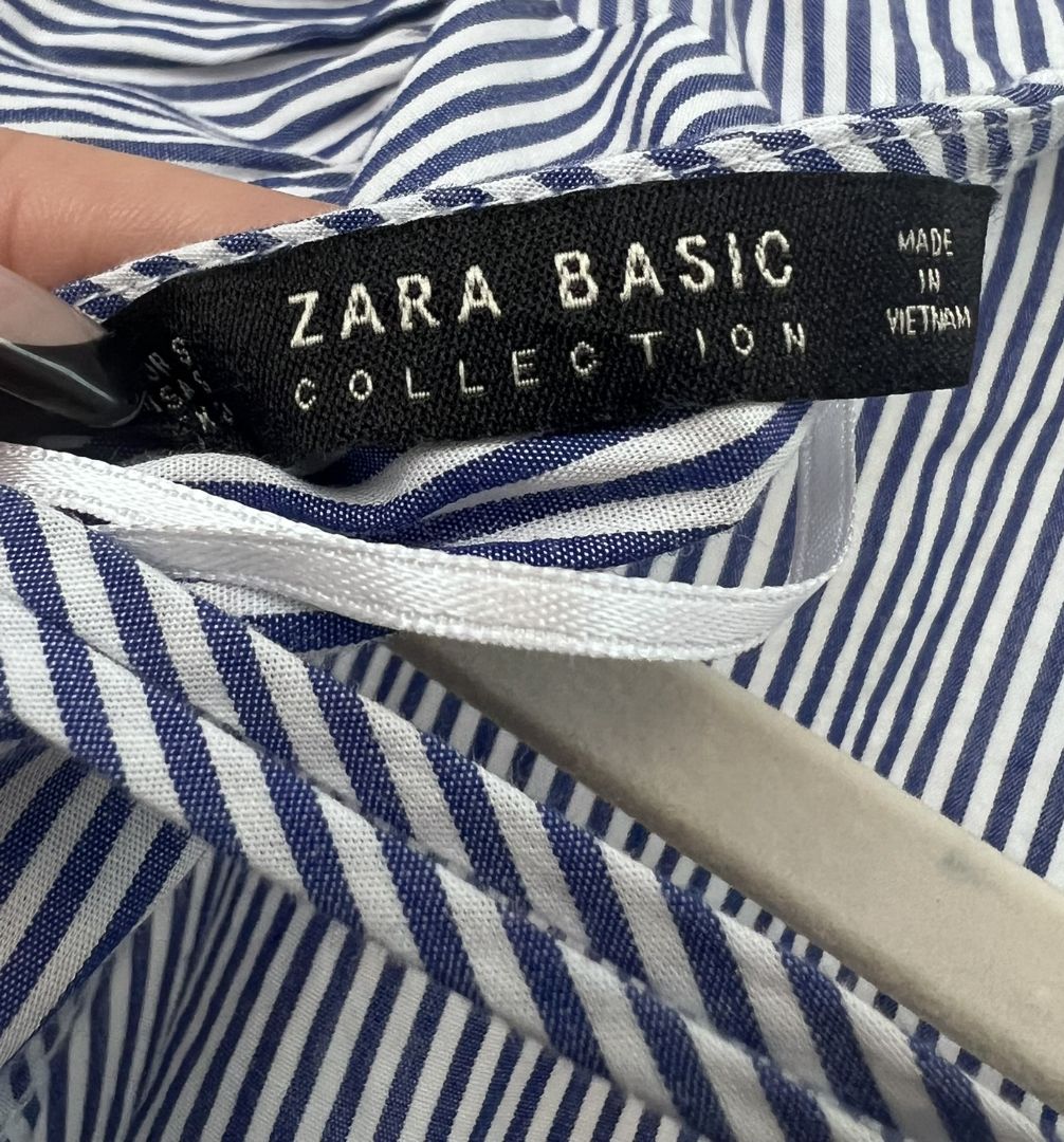 white & blue Zara Basic wrap top, S