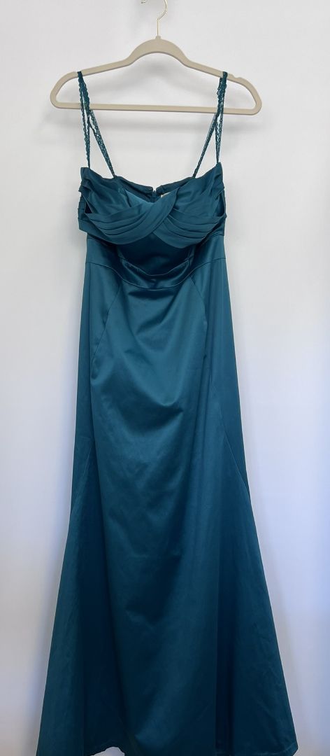 emerald green BCBGeneration strappy satin dress, 8