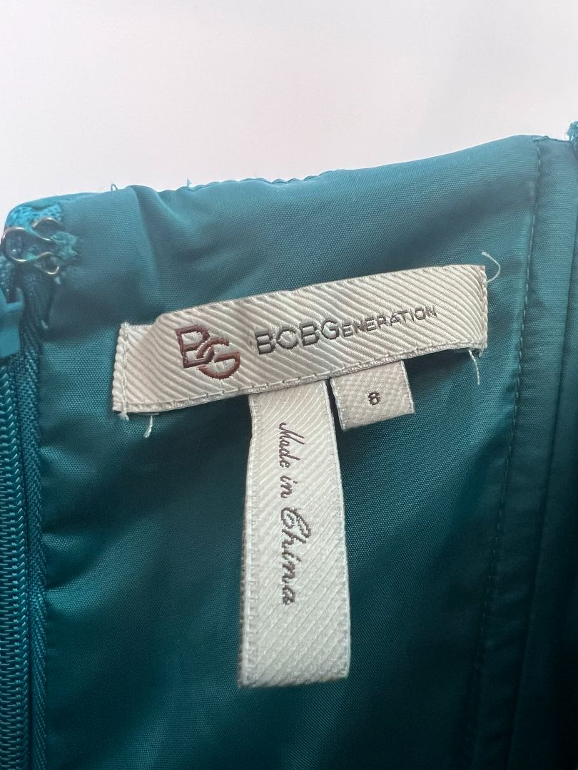 emerald green BCBGeneration strappy satin dress, 8