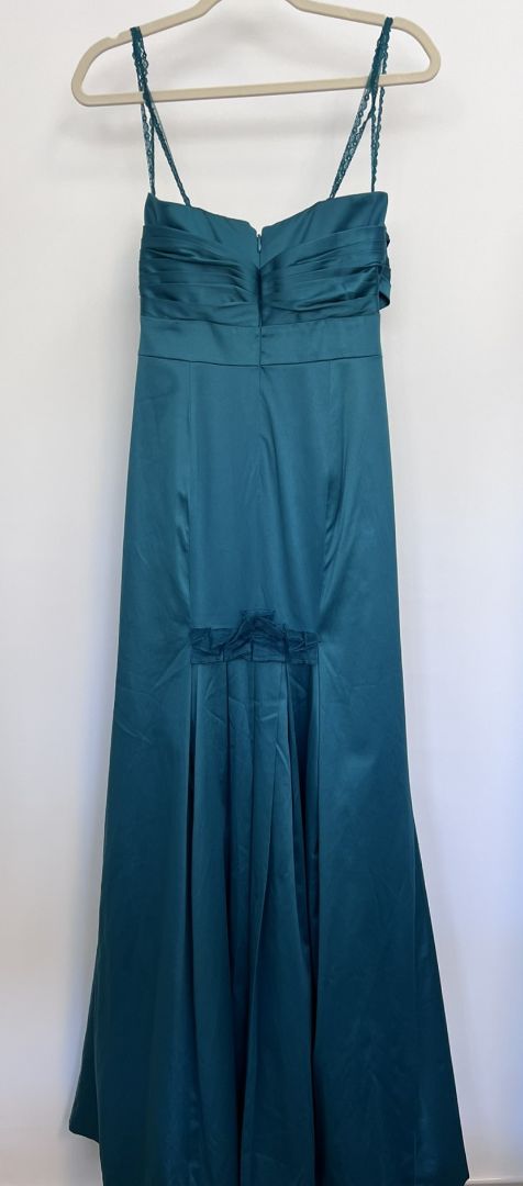 emerald green BCBGeneration strappy satin dress, 8