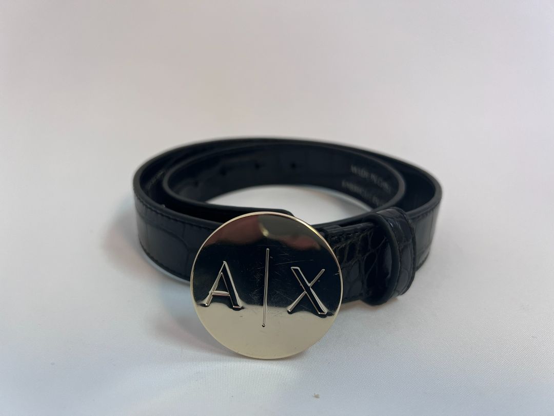 black and gold buckle A/X Armani Exchange pleather belt, S