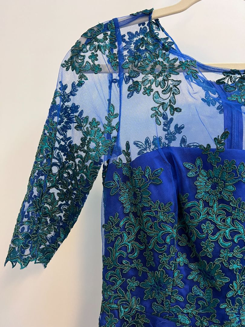 navy and green Monique Lhullier applique dress, 6
