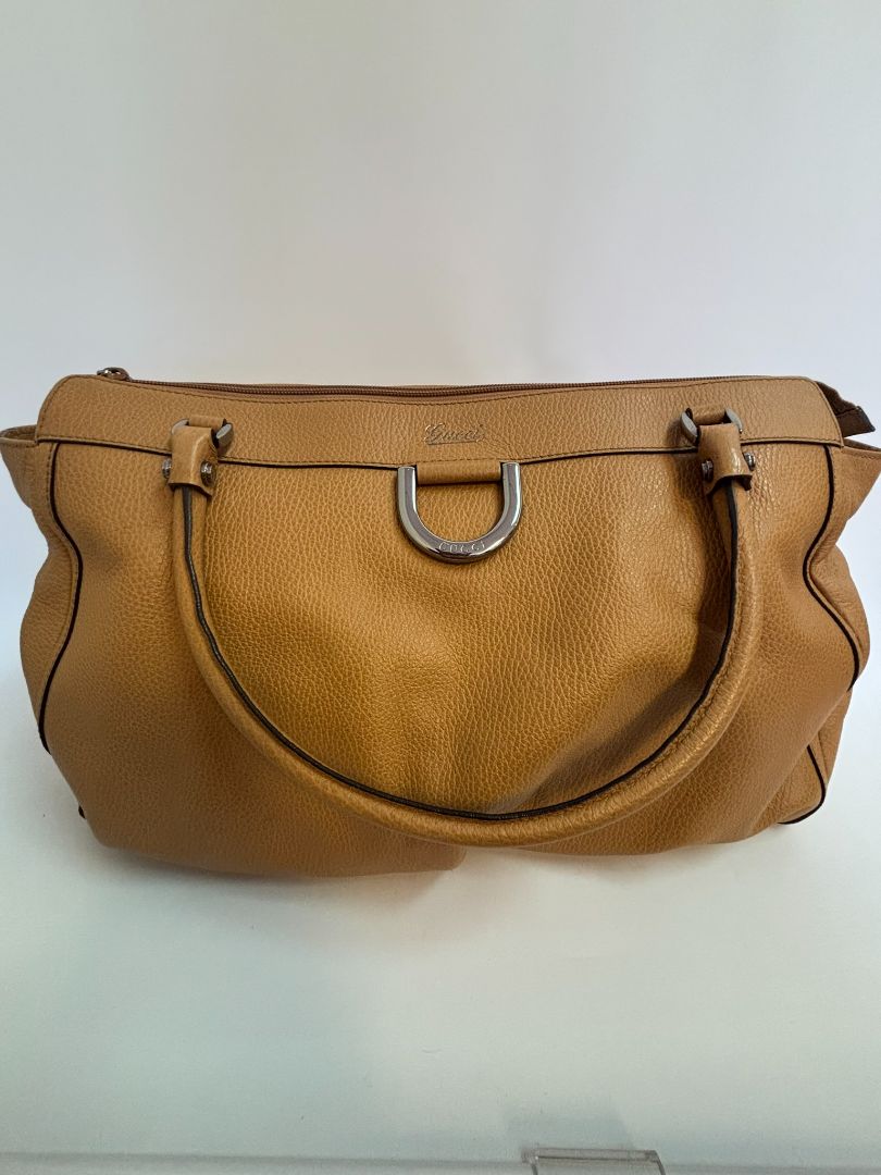 tan Gucci hobo bag, 16 x 10x 5 approx handle 9 inches