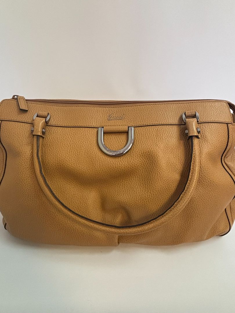 tan Gucci hobo bag, 16 x 10x 5 approx handle 9 inches