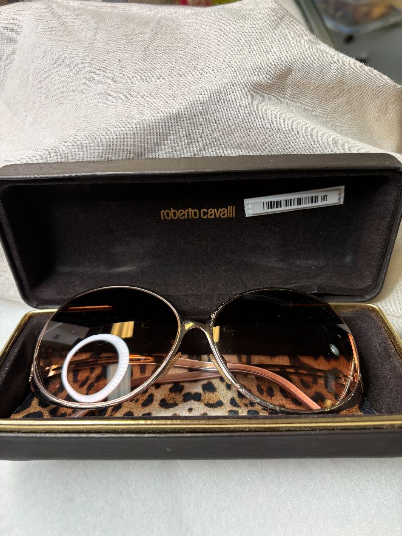 pink and brown Roberto Cavalli open temple gradient brown glasses, 61-14-140