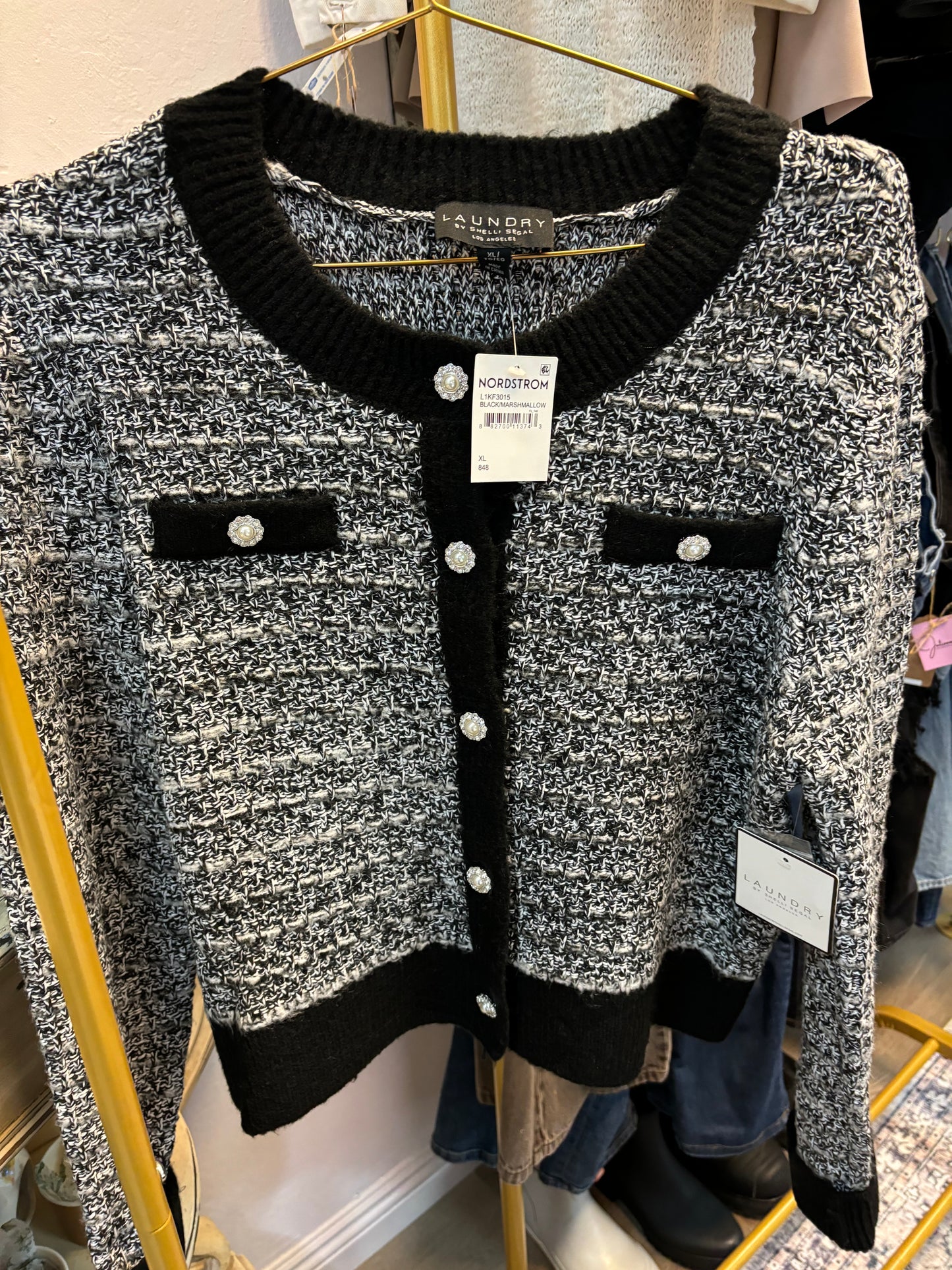 black and white Laundry by Shelli Segal tweed sweater NWT, XL