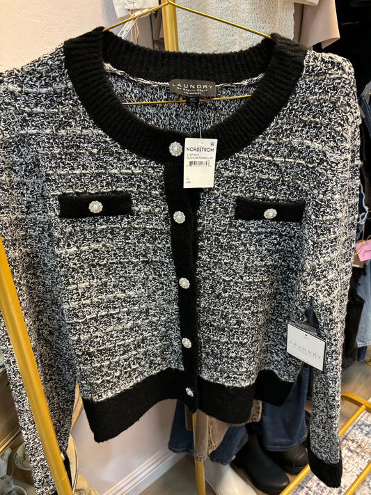 black and white Laundry by Shelli Segal tweed sweater NWT, XL