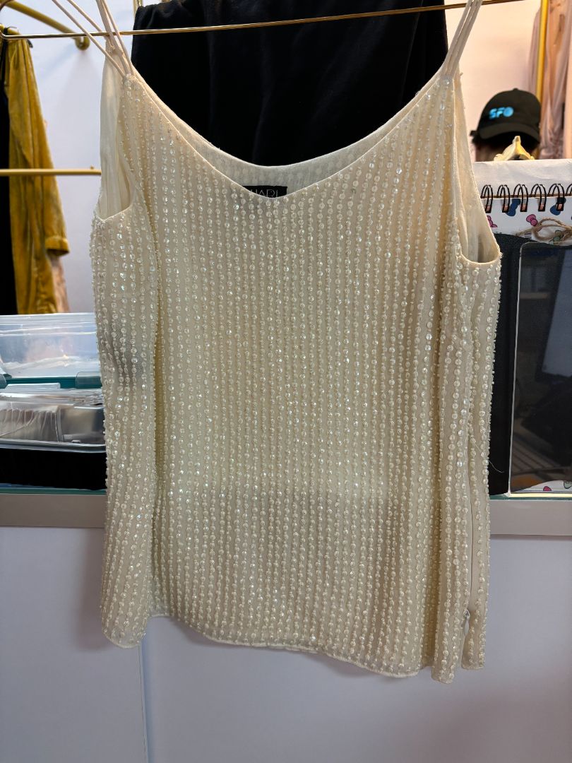 pearl white Tahari embelished shirt, 2