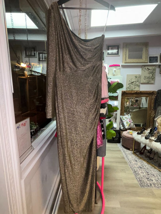 gold and black Lulus one shoulder long gown dress NWT, XL