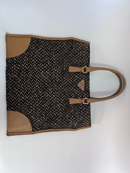brown and yellow Prada small tote, 10.5 x 11.5