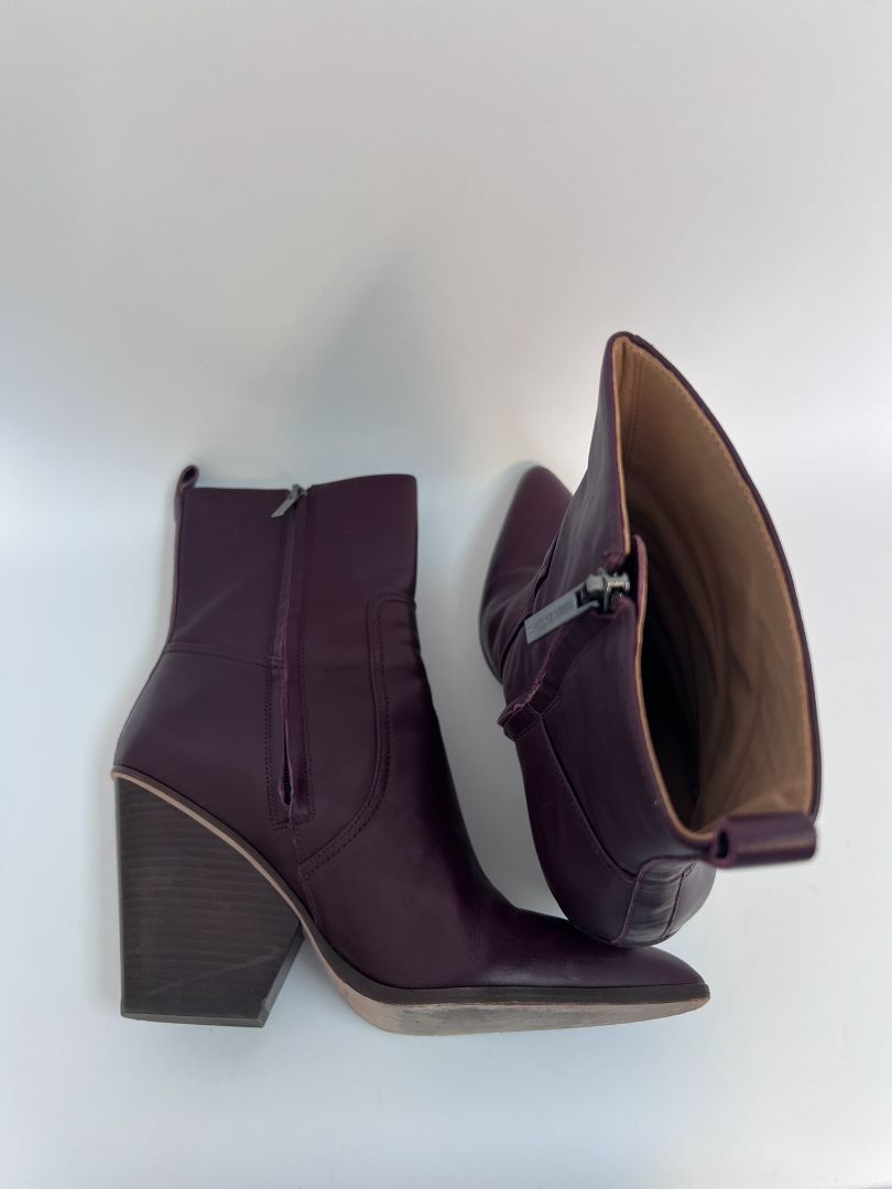 burgundy Veronica Beard faux leather heeled booties, 10M