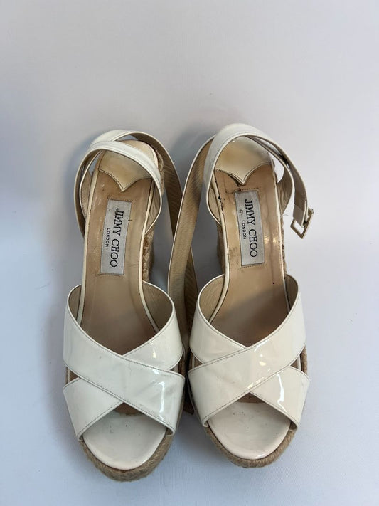 white Jimmy Choo open toed wedge heel, 40 EU