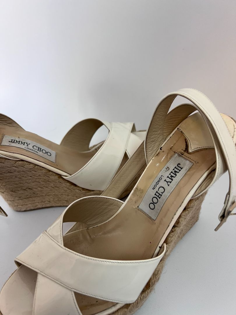 white Jimmy Choo open toed wedge heel, 40 EU
