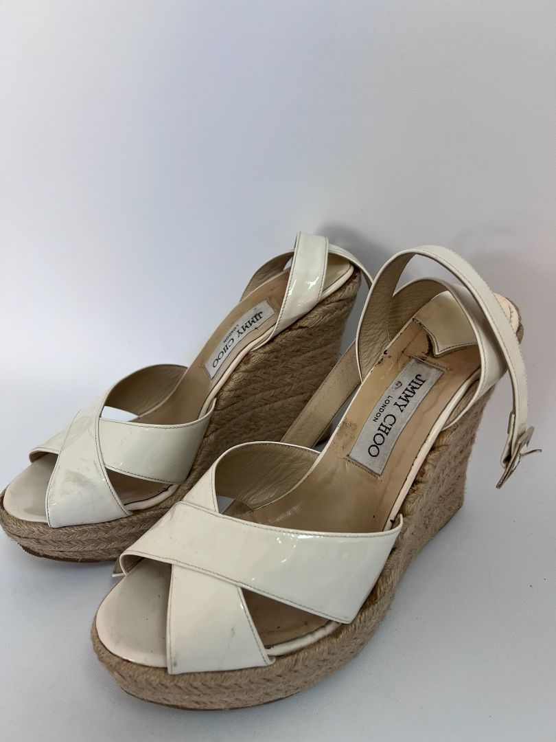 white Jimmy Choo open toed wedge heel, 40 EU