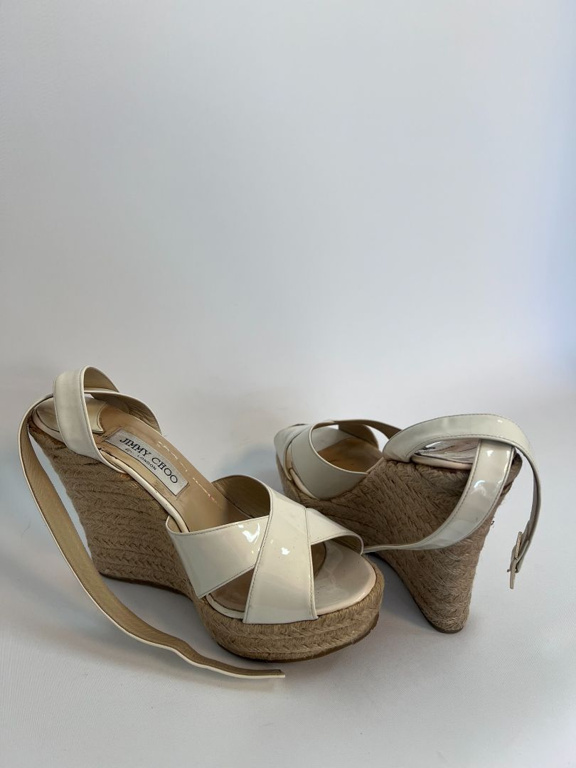 white Jimmy Choo open toed wedge heel, 40 EU