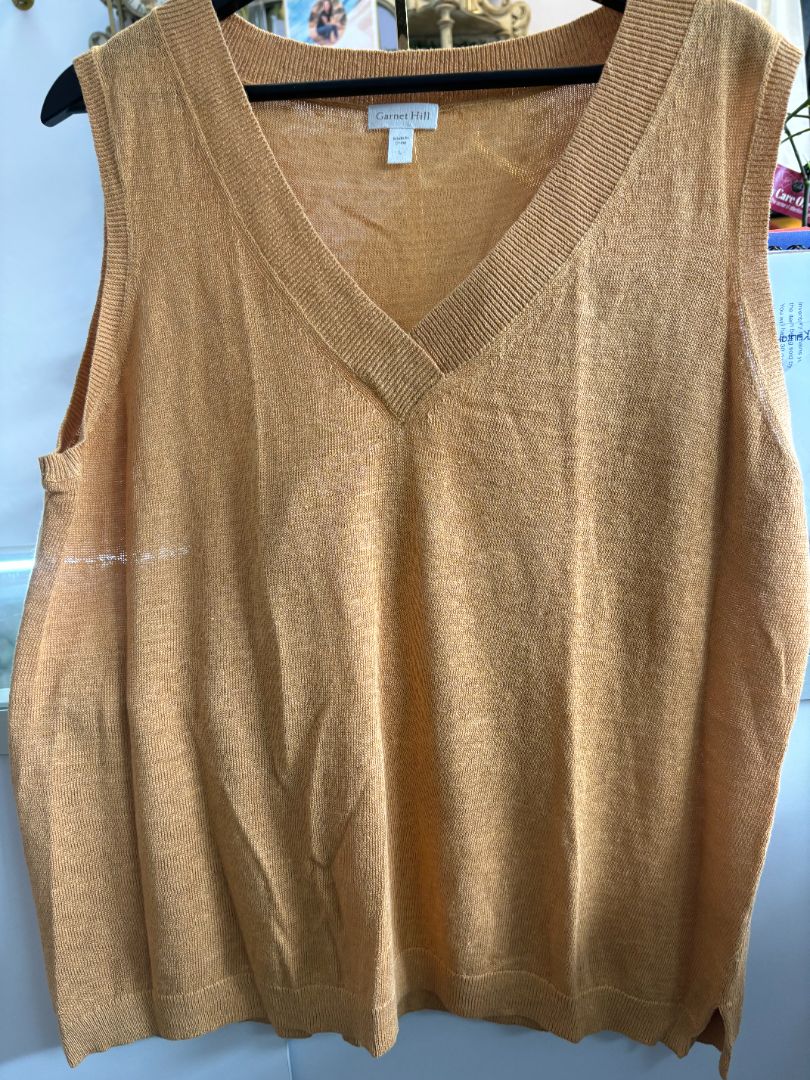 tan Garnet Hill vest 100% linen, L