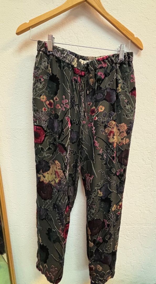 red and black Haute Hippie floral velvet pants, xs