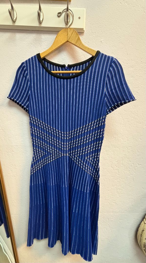 blue white and black St. John knit dress, 2