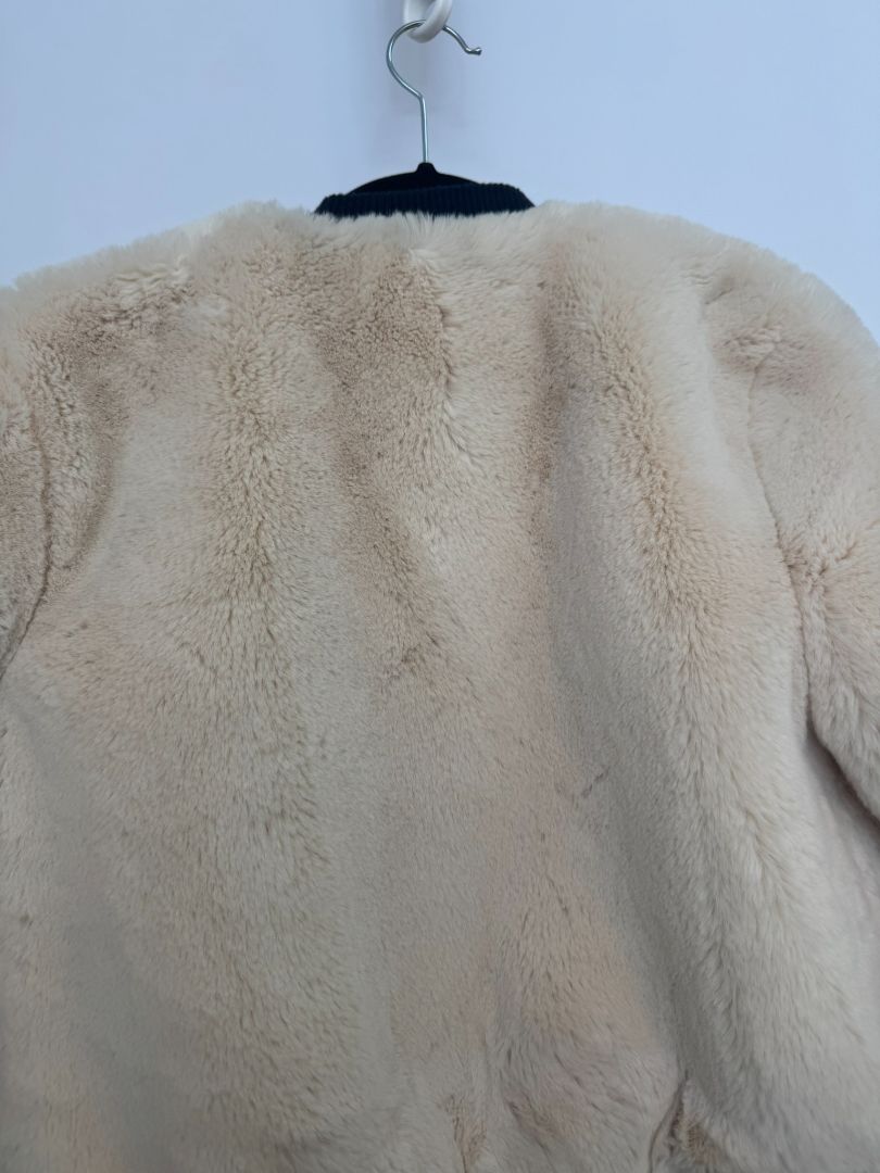white Sugar + Lips faux fur bomber jacket, xs