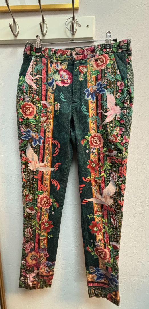 green and pink Johnny Was floral and bird pants, 2