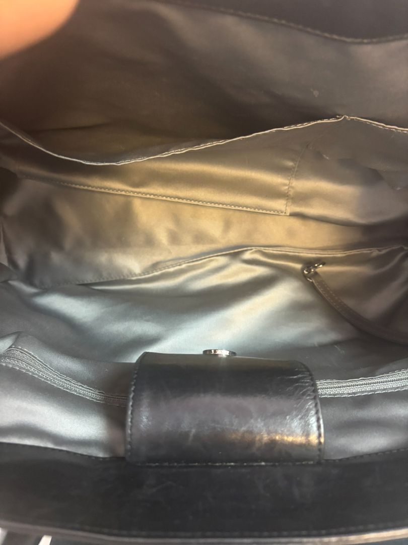 black Chanel tote, Dimensions (Estimated): Length: 14 in Height: 10 in Depth: 5.5 in Handle Drop: 7 in